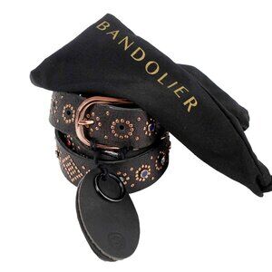 Bandolier $210 Sz M 32 - 38 Black Leather Rose Goldtone Rhinestone Belt